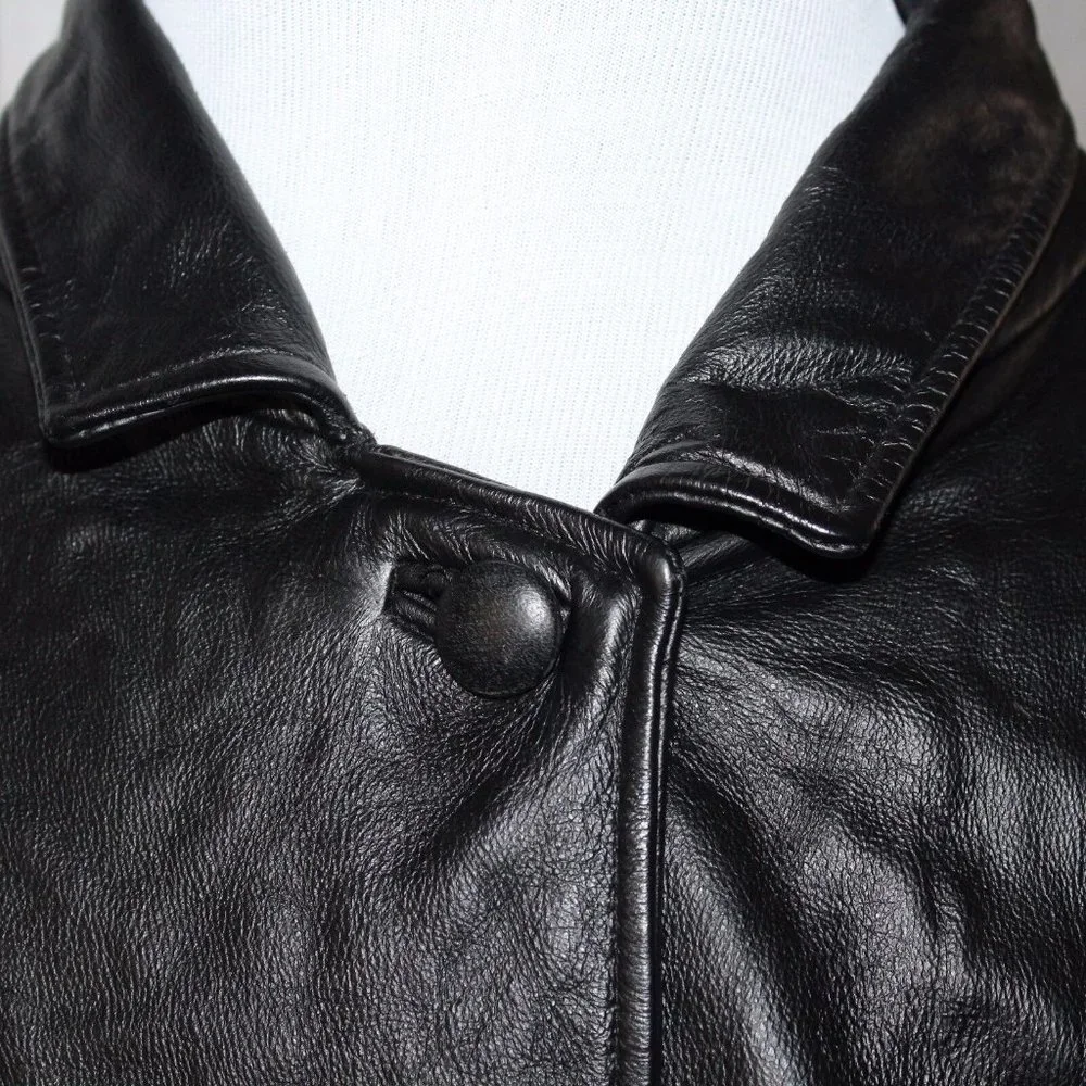 Wilson's Thinsulate 3M XL Insulated 3 Button Snap Black 100% Leather Jacket Coat - Picture 8 of 11